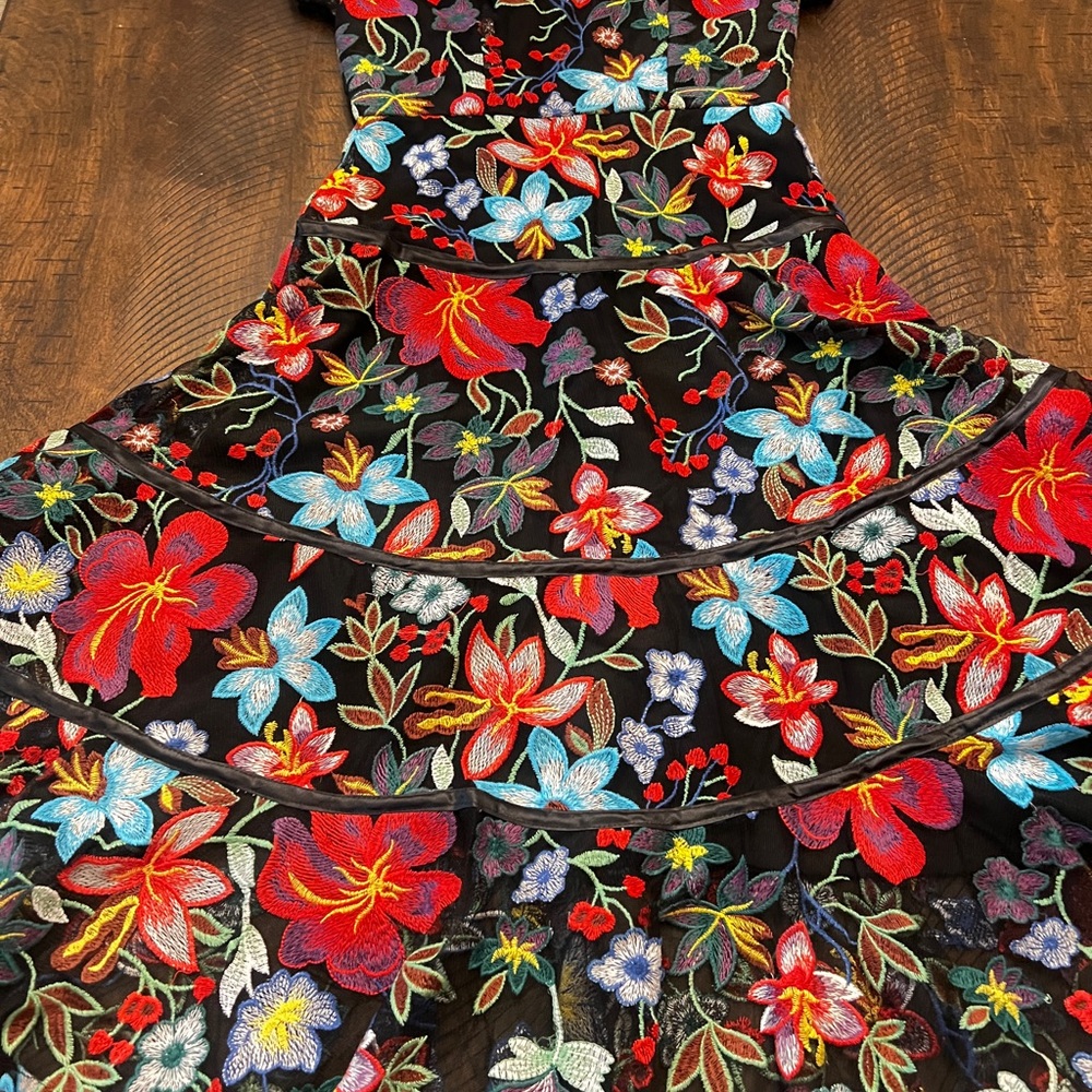 ANTHROPOLOGIE VONE JANINE Floral Embroidered Black MIDI Dress - Picture 6 of 11